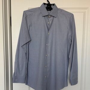 Theory Men's Navy Checkered Dress Shirt